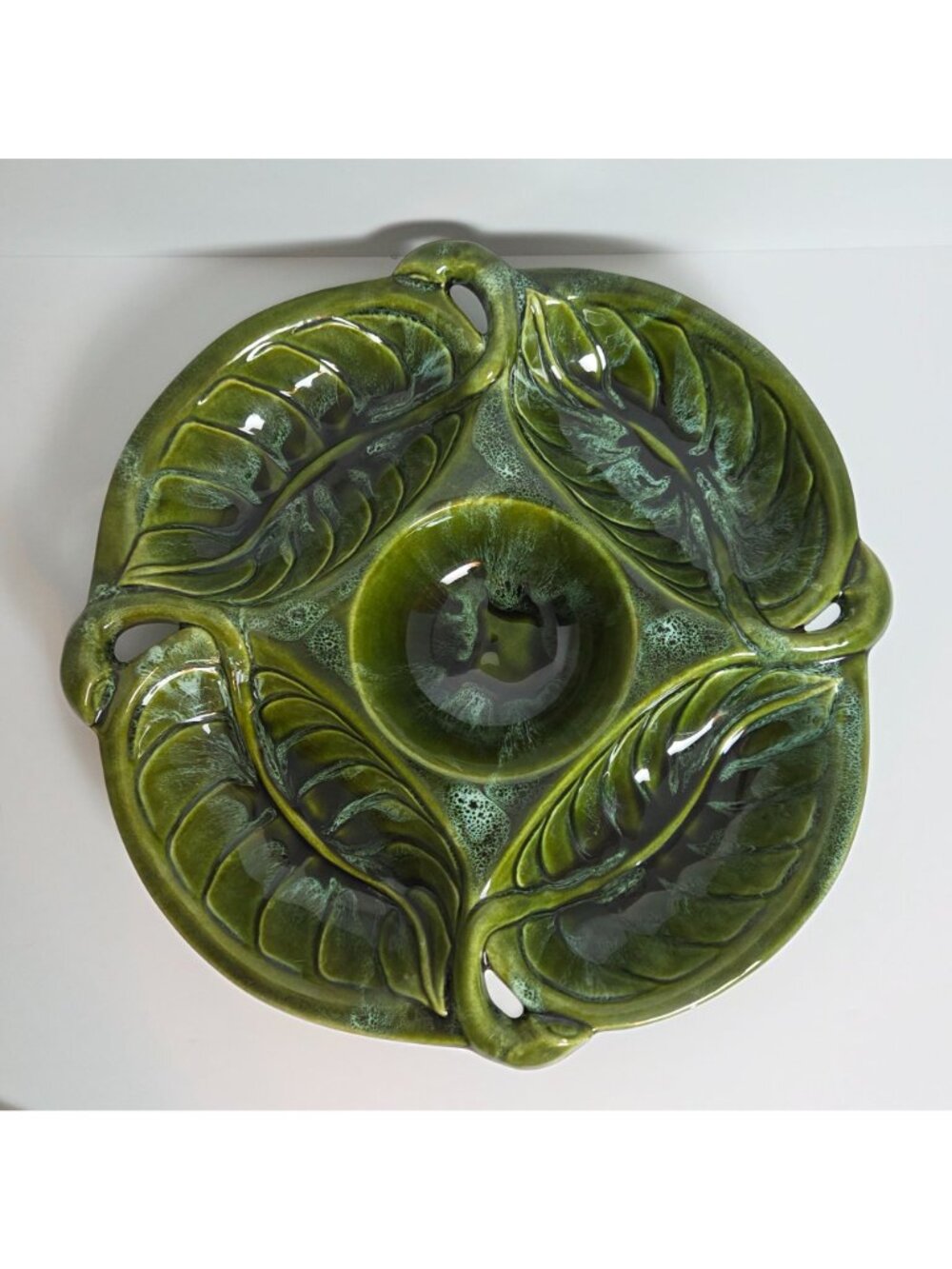 Wade California 722 Relish Tray with Red Apple Removeable Lid Green Dip Glaze - Picture 3 of 12